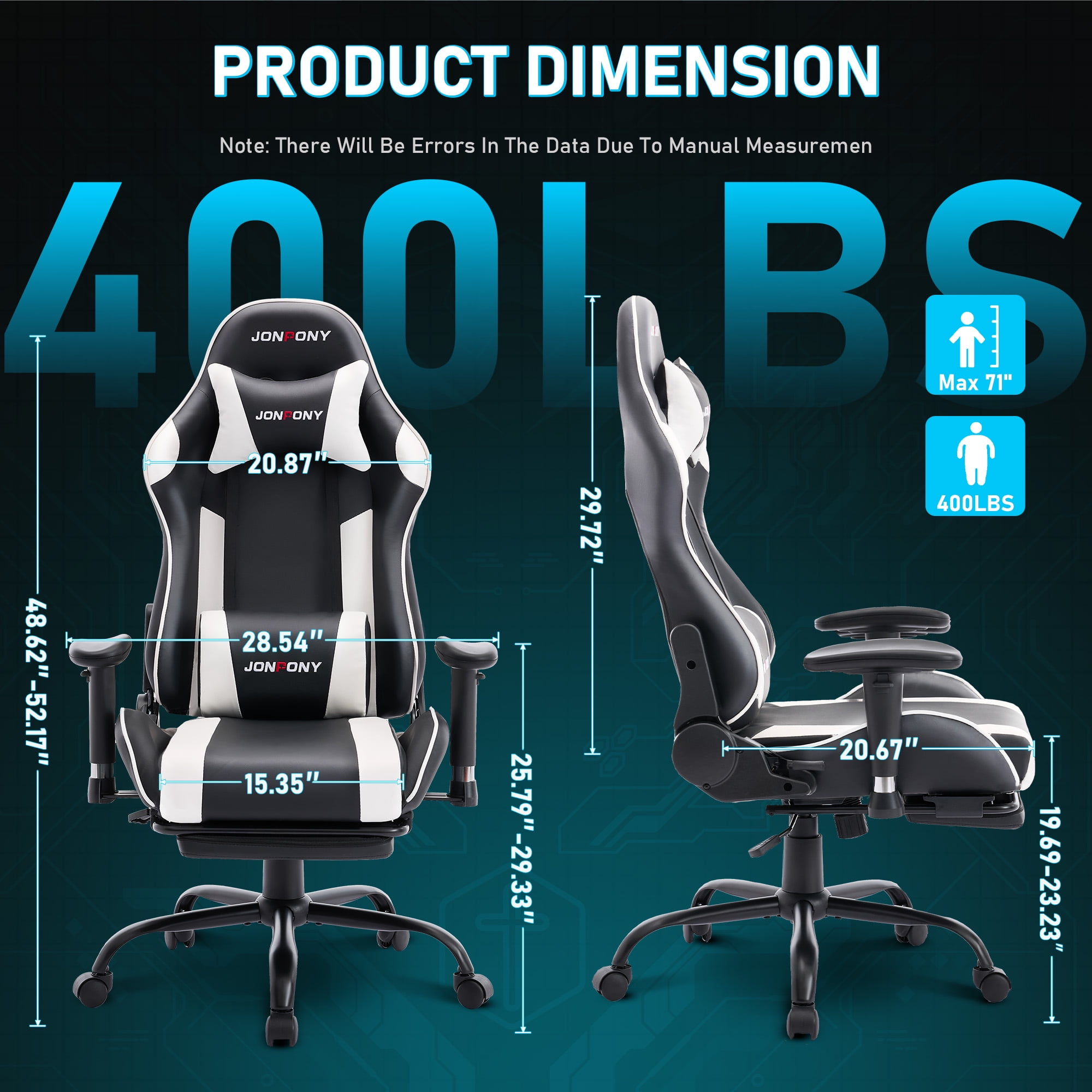 JONPONY Game Chair,Ergonomically Designed Computer Chair with headrest and 2D Armrests,with Footrest and Lumbar Support,High Back Office Chair Support 8 Hours Long Sitting,Computer Chair,WHITE