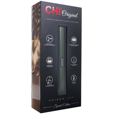 CHI Holiday Hairstyling Giftset (2PC) - Original Digital Ceramic 1" Hairstyling Iron, Poison Ivy + 3 Hair Ties