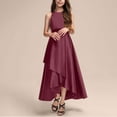 thumbnail image 2 of Girl's Satin Gowns, Long Flowy Dresses Asymmetrical Ruffles Hem, Sleveless Party Performance Gowns A-Line Maxi Dresses Child Formal Dresses Orange 14-15Y, 2 of 5