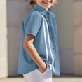 thumbnail image 2 of Guluxicc Button Up Shirts for Kids Boys Short Sleeve Linen Lapel Tops Solid Color Casual Summer Breathable Button Up Shirts, 2 of 9