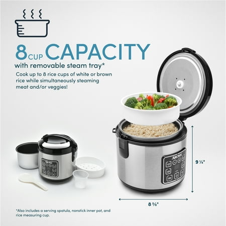 Aroma 8-Cup (Cooked) Rice & Grain Cooker, Steamer, New Bonded Granited Coating