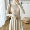 thumbnail image 3 of Efsteb Long Sleeve Dress For Women Midi Dress Fall Rib Knit Turtleneck A Line Soft Flowy Swing Dresses with Pocket Casual Trendy (White,Free Size), 3 of 3