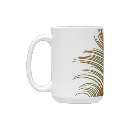 

Peacock Decor Illustration of Peacock Bird Feather Magical Wild Nature Decorative Image Print Mustar Ceramic Mug (15 OZ) (Made In USA)