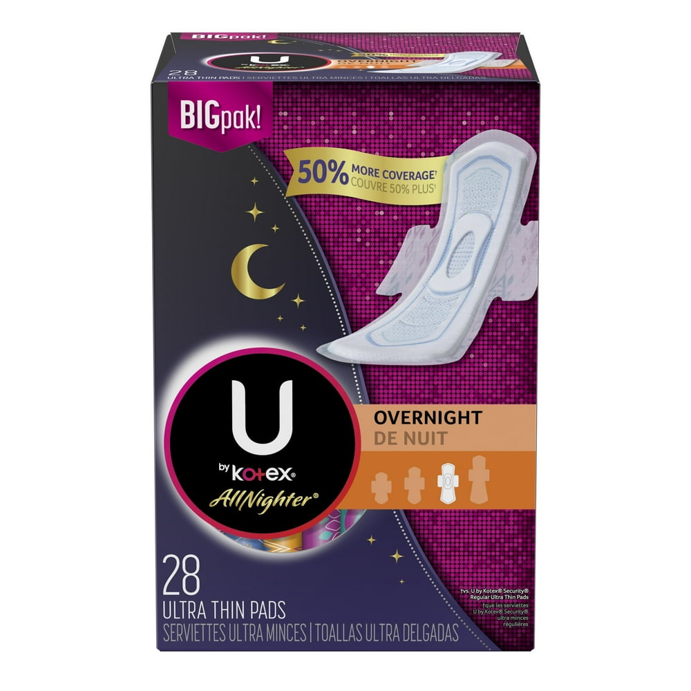 U by Kotex All Nighter Overnight Ultra Thin Pads Bigpak!, 28 count