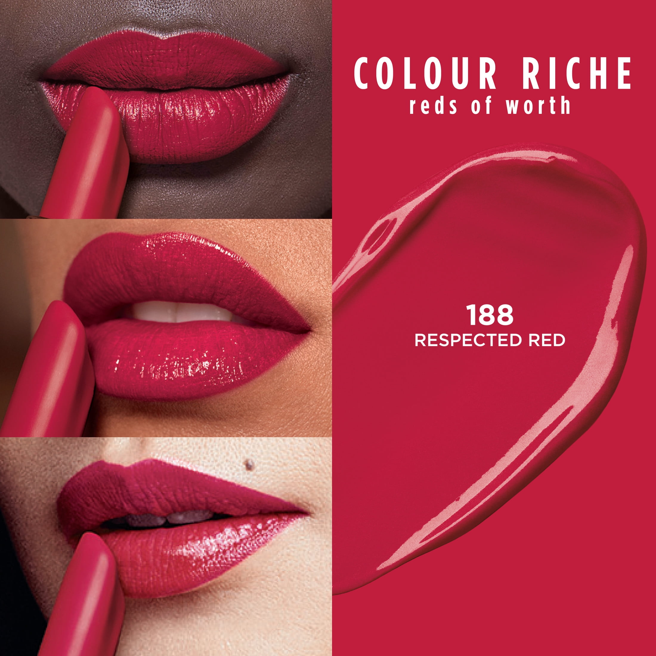 L'Oreal Paris Colour Riche Reds of Worth Satin Lipstick with Intense Color, 188 Respected Red