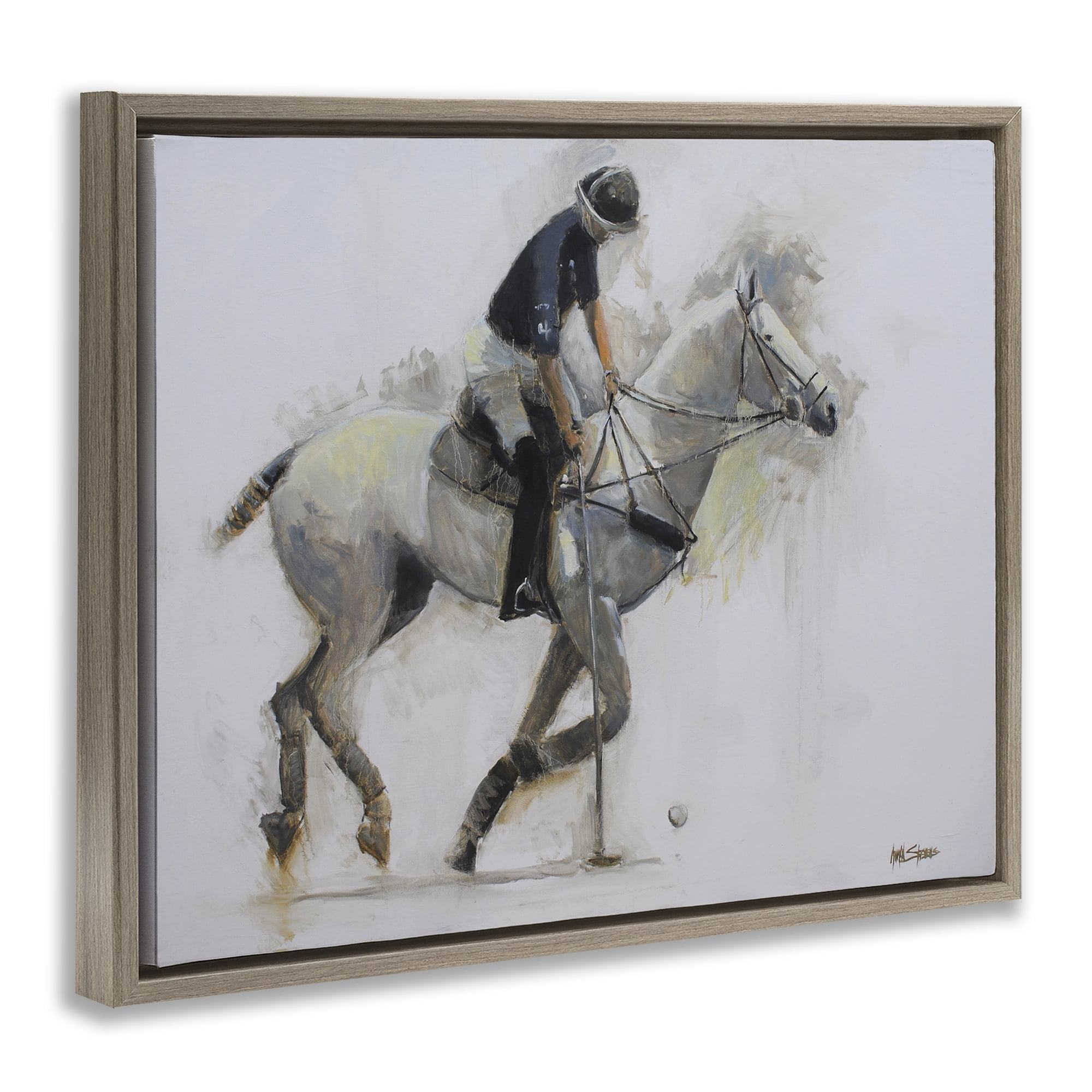 Stupell Industries Polo Rider in Motion Brown Framed Floater Canvas Wall Art, design by Jadei Graphics
