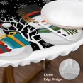 thumbnail image 3 of Black Snowman Round Tablecloth, Fitted Table Cover with Elastic for 36"-44" Round Tables, Christmas Winter Snowflake Xmas Tree Table Cloth Outdoor Indoor Dinning Party Waterproof Tablecloths, 3 of 7