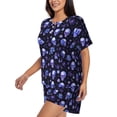 thumbnail image 2 of Uemuo Skull flower leaf purple Pattern Women's Short-Sleeved Pajama, Button-Front Loungewear, 2-Piece Summer Sleepwear, Elastic Drawstring Shorts-XX-Large, 2 of 7