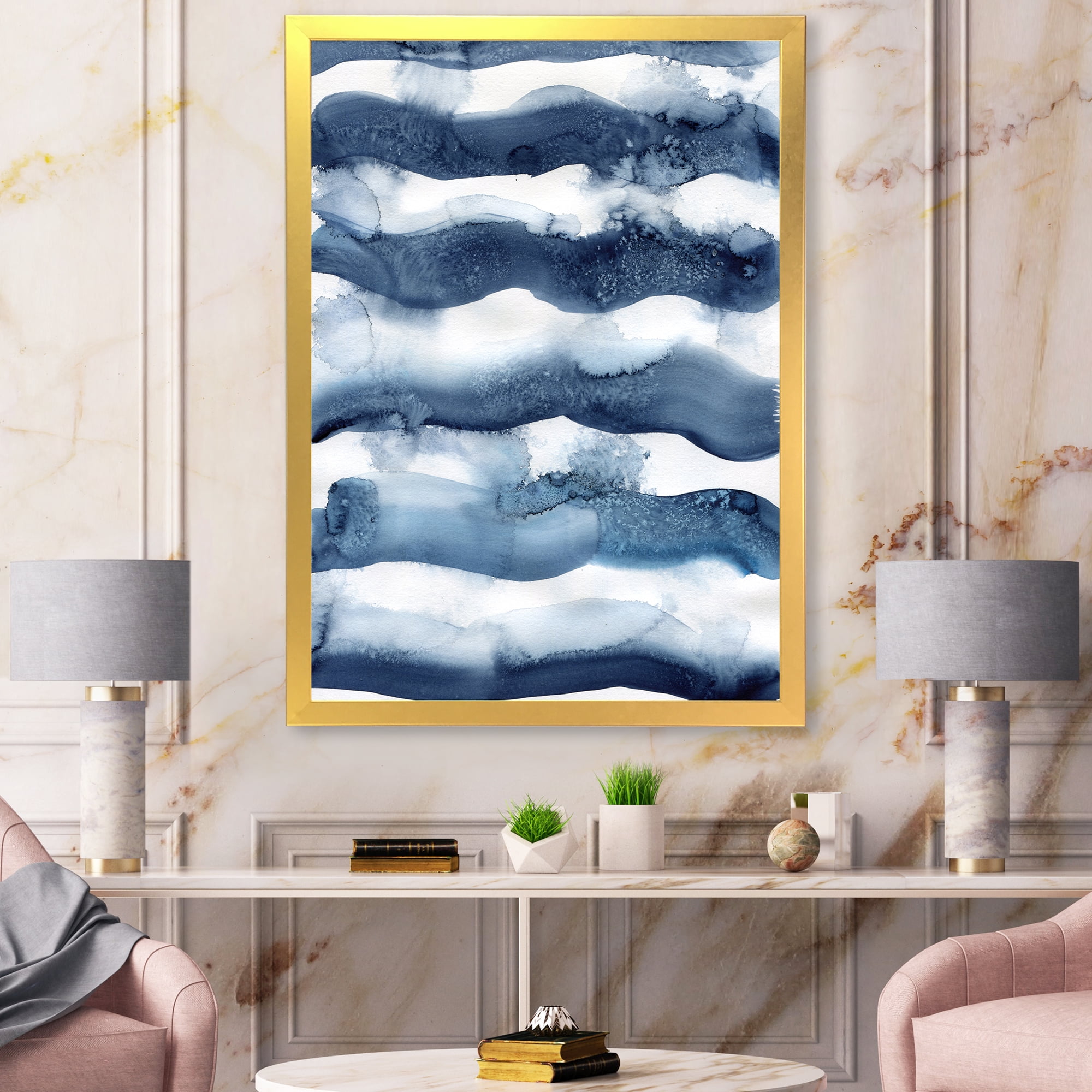 Designart 'Abstract Blue Classic Waves' Modern Framed Art Print