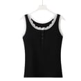 thumbnail image 5 of Ymauqau Plus Size Tank Tops for Women Ribbed Knit Scoop Neck Half Button Lace Trim Slim Sleeveless T-Shirts Basic Cami Shirts, 5 of 5