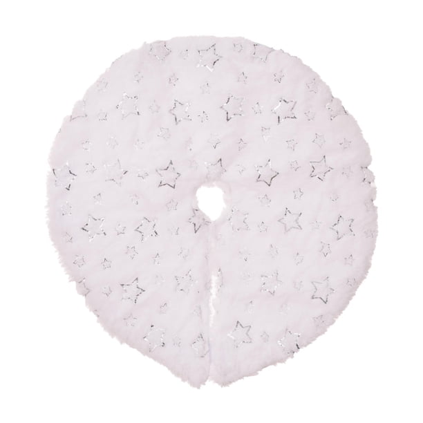 Minifalda de peluche para árbol de Navidad, decorativa, redonda, de 15 pulgadas Estrellas plateadas