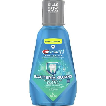 Crest Pro Health Bacteria Guard with Alcohol Clean Mint Mouthwash, 33.8 Fl Oz (1L)