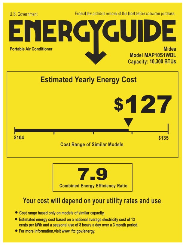 Midea 10,300 BTU (13,500 BTU ASHRAE) 115V Smart Portable Air ...