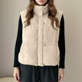 thumbnail image 2 of Xyxonk Womens Corduroy Puffer Vest Stand Collar Zip Snap Button Sleeveless Warm Waistcoat Padded Gilet,White M, 2 of 5