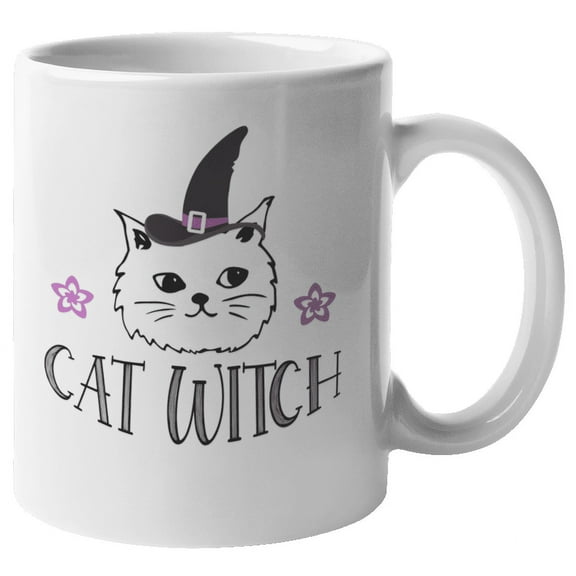 Cat Witch Coffee & Tea Mug For Cat Lover, Fur Parent & Halloween (11oz)