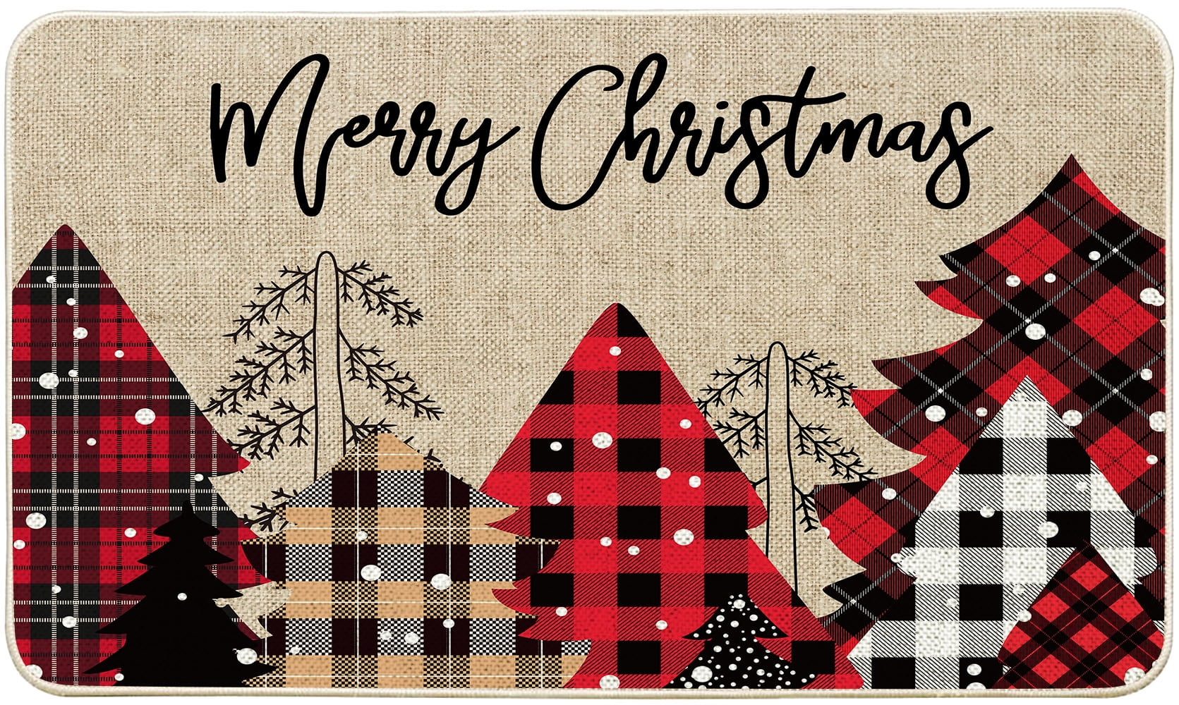 ORTIGIA Merry Christmas Doormat, Buffalo Plaid Christmas Trees Decorative Indoor Outdoor