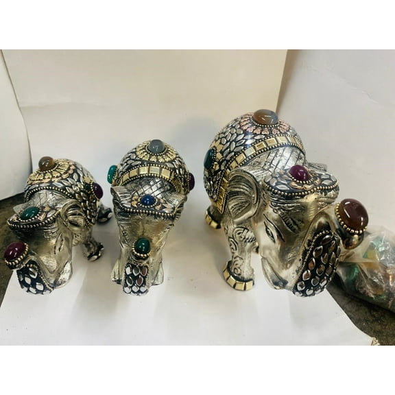 Rajashthani Aluminum Metal Elephant family | 3 in set | Handwork Elephant family |