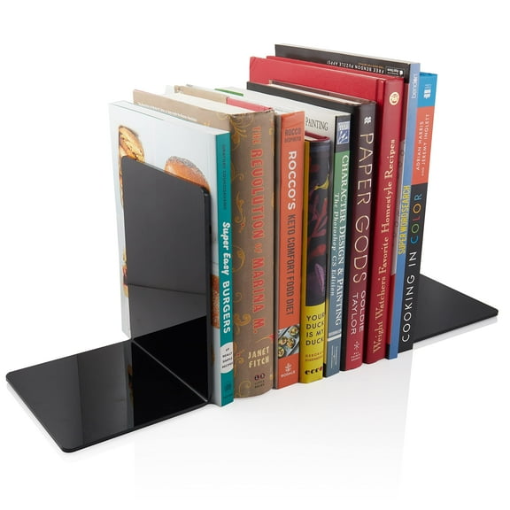 Acrylic Bookends, 2 Pairs of Clear Invisible Ends for Shelves, 4mm Heavy-Duty Non-Skid Holders for DVDs, CDs, Video Games, and Books. Stoppers for Home, Office, or Library Organization (White)
