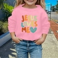 thumbnail image 2 of Hwmodou Girls Sweatshirt "Jesus Loves Me" Crewneck Printed Long Sleeve Fall Winter Simple Athletic Top,3-14Y, 2 of 4