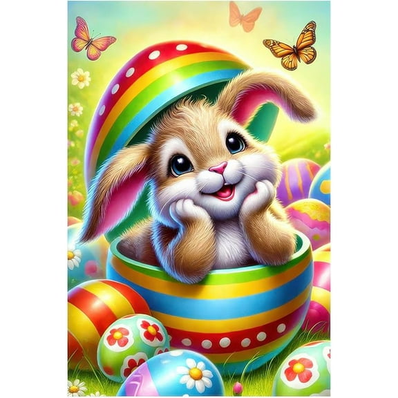 Happy Easter Bunny Garden Flag Double Sided 12x18 Inch Easter Yard Flag Bunny Rabbit Cute Egg Butterfly Decorative Outdoor Yard Lawn Home Decorations Farmhouse Spring Holiday Yard Flag