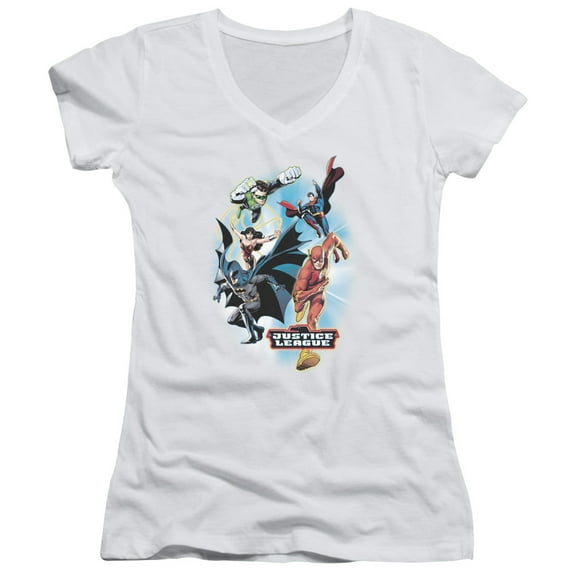 JLA Justice League At Your Service Junior Women's T-Shirt V-Neck White