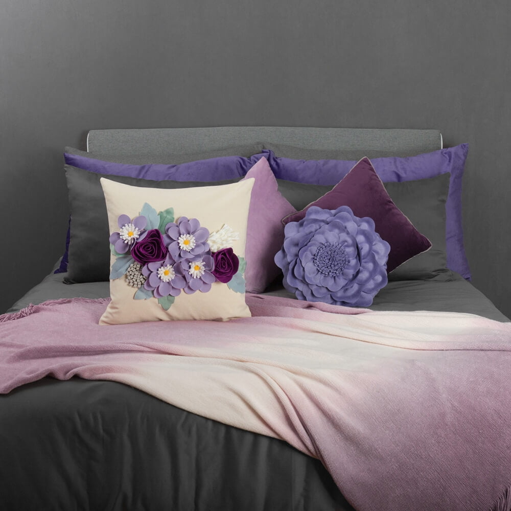 JWH Lilac 3D Handmade Decorative Spring Flower Throw Pillow Cover for Stylish Decoration 18x18inch