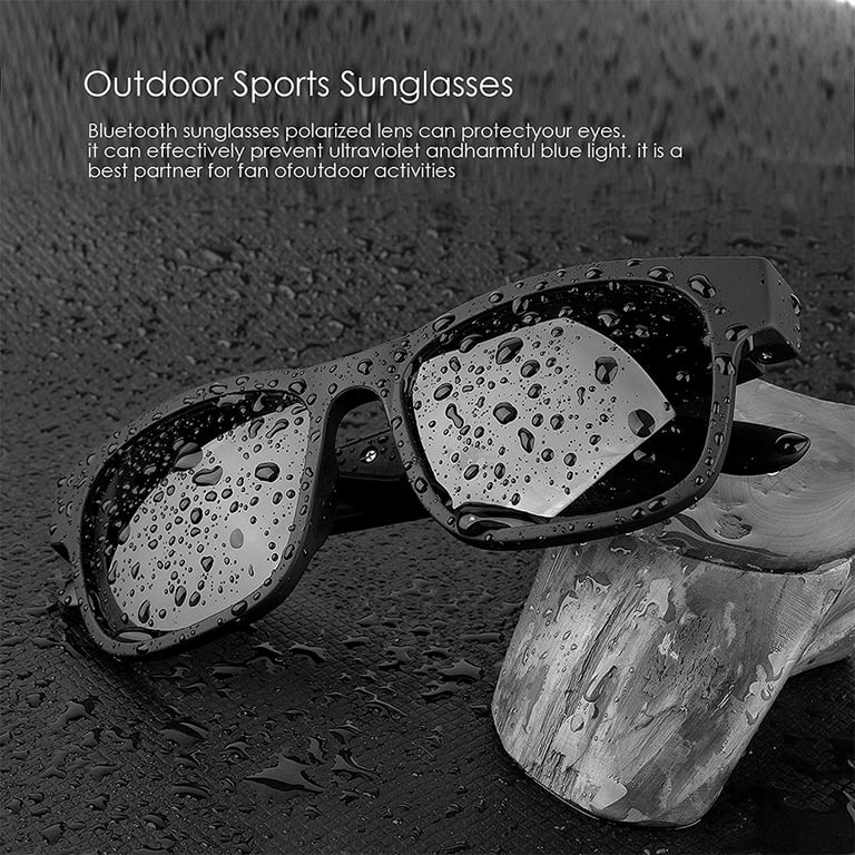 LNGOOR Bluetooth Sunglasses, Open Audio UV Ear for and Sports Outdoor (Black) Protection Speaker Sunglasses Water Resistance Full Lens