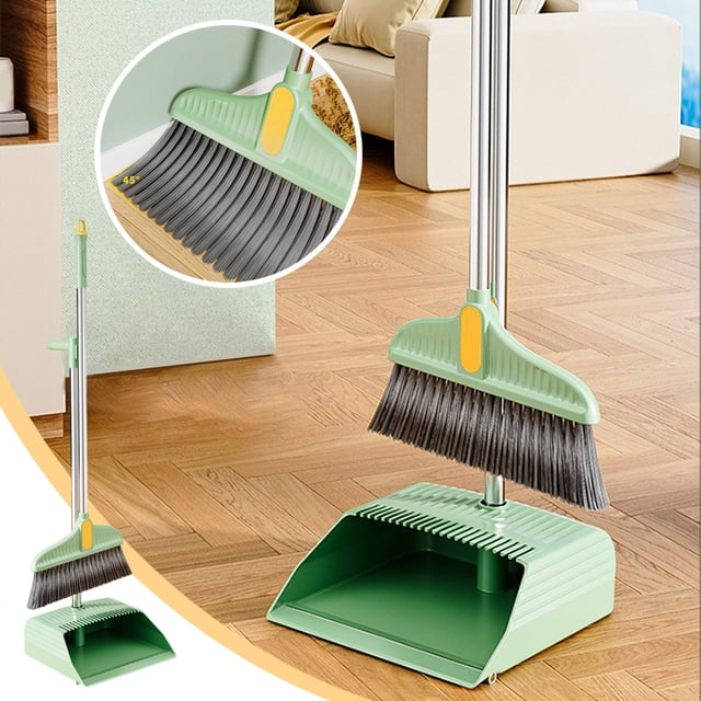 Xihbxyly Juego de Escobas y Recogedor 2 En 1, Suministros de Limpieza para El Hogar, Juego Combinado de Escobas y Recogedor con Mango de Acero Inoxidable para El Hogar y La Oficina.