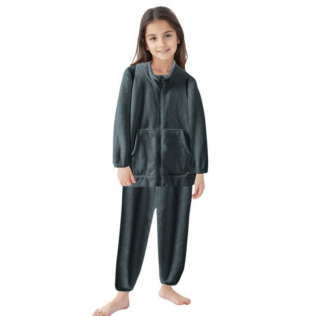 Gibobby Conjunto de ropa de bebé Conjunto de ropa de invierno para niños y niñas, de manga larga, de Color sólido, con bolsillos, pantalones, 2 uds(Gris,10-12 Años)