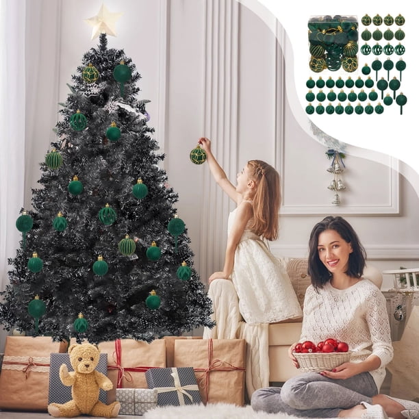 Set de 42 Bolas Navideñas Nevadas | Adornos de Varios Estilos para El Árbol de Navidad | Material Nevado Verde | Tamaño: 6 Cm | Paquete de 42 | Peso Neto: 297 G