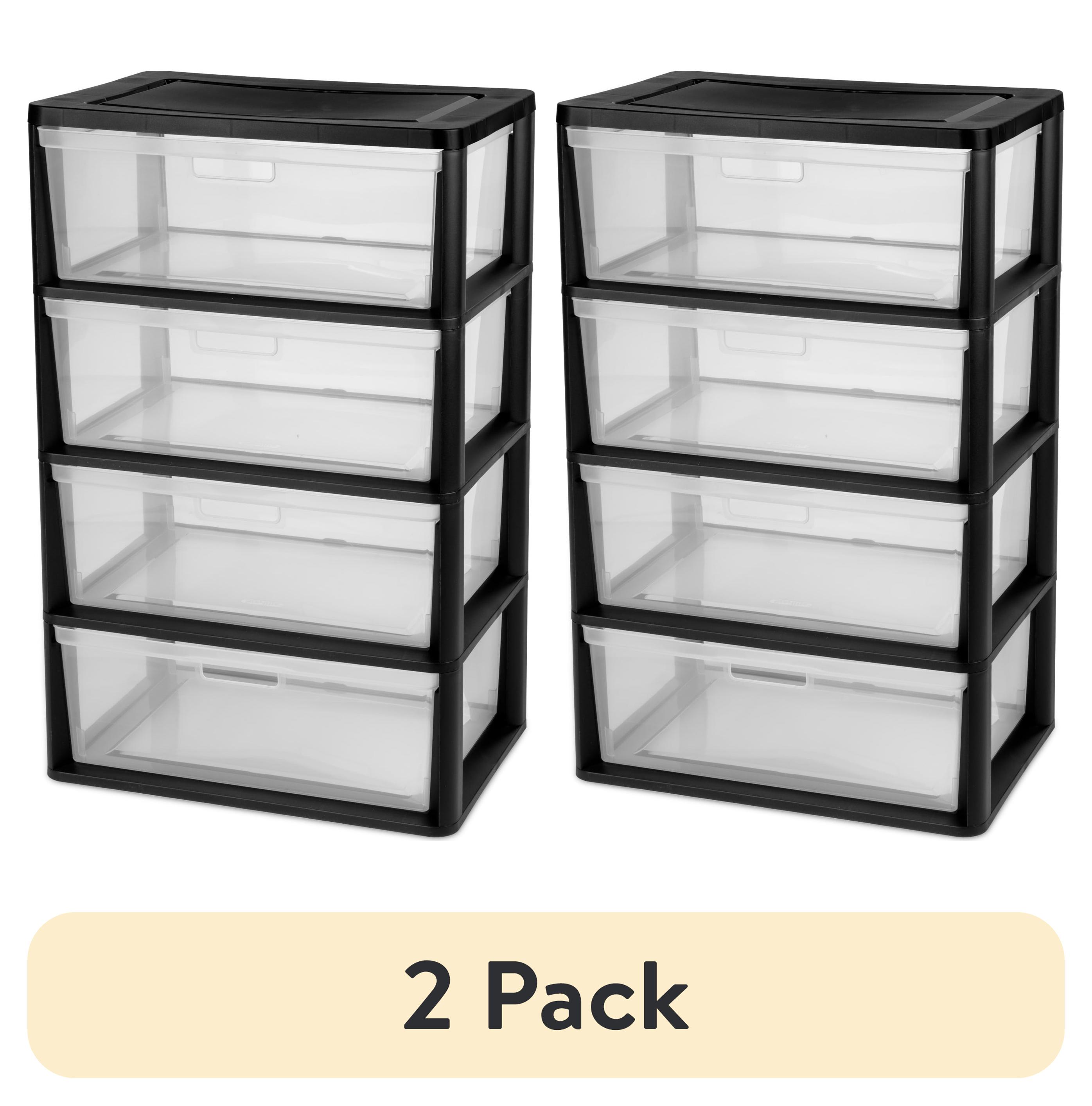 (2 pack) Sterilite Wide 4 Drawer Tower, Plastic Storage Organizer with Removable Clear Bins, Easy to Assemble - No Tools Needed, Black