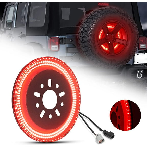 3-Side Spare Tire Brake Light, 400PCs LED Wheel Light, Plug-N-Play 3rd Third Brake Light Fits for Jeep Wrangler 2007-2018 JK JKU YJ TJ, Bright Red Light