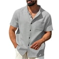 thumbnail image 2 of Mens Short Sleeve Shirts, Mens Waffle Button Down Shirt Short Sleeve Loose Fit Cuban Summer Beach Plain Tops, 2 of 8