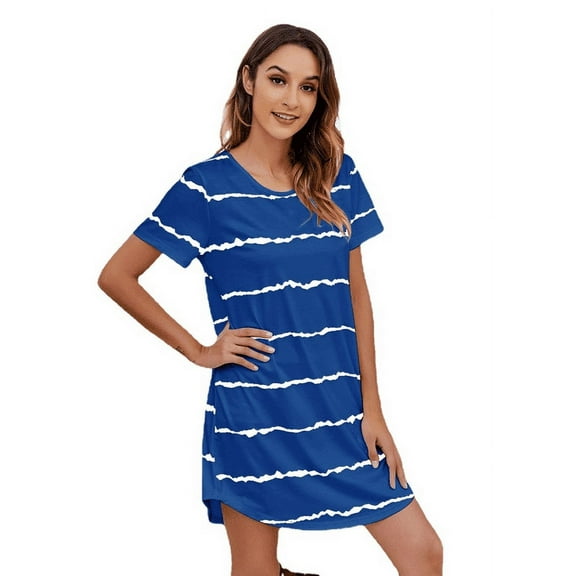 Womens Nightgown: Syphoria Nightgowns for Women, Casual Short Sleeve Stripe Color Block Sleepwear for Women, Loose Soft Plus Size Nightgowns