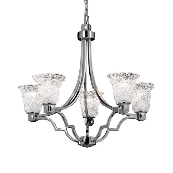 Justice Design GLA-8500-20-LACE-NCKL-LED5-3500 Veneto Luce Argyle - 5 Light Chandelier with Round Flared Lace Venetian Glass Brushed Nickel LED Polished Chrome Finish
