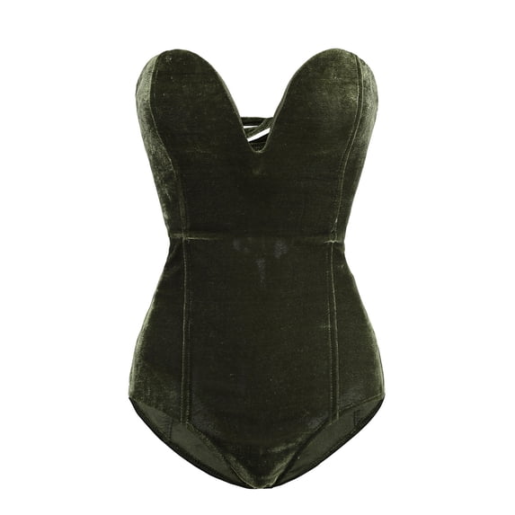 hirigin Women's Strapless Bodysuit Cross Back Velvet Bodycon Leotard Top