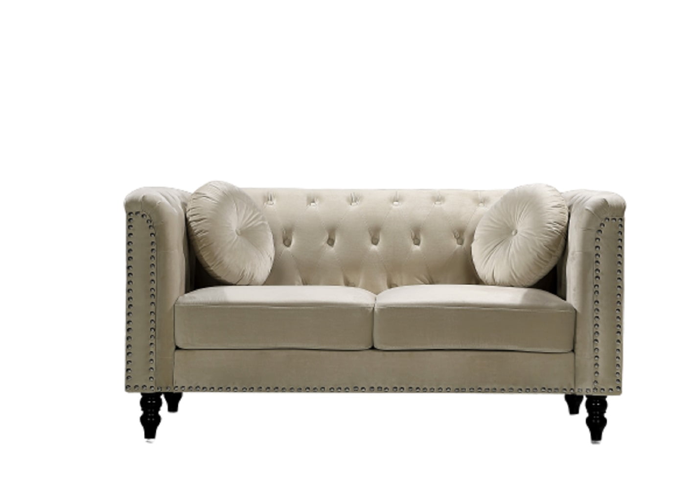 Uspridefurniture Lueck 64.2'' Velvet Rolled Arm Chesterfield Loveseat,Cream