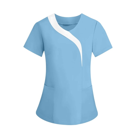 Women's Short Sleeve Scrub Tops Color Block V Neck Lightweight Nurse T-Shirt for Nursing Professionals Workwear