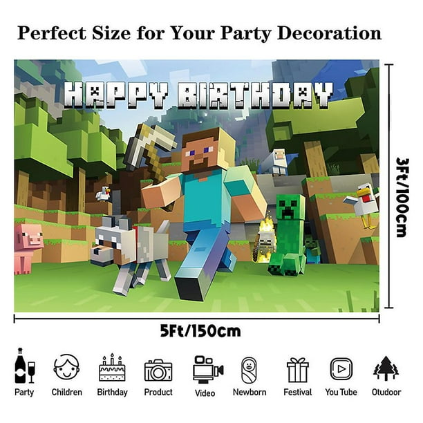 Décoration de fête d'anniversaire Minecraft, faveurs et