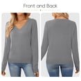 thumbnail image 5 of QUALFORT Women's 100% Cotton V-Neck Pullover Sweater, Long Sleeve Lightweight Sweater for Women, Soft Classic Solid Color Knit Sweater Top, Grey S, 5 of 7