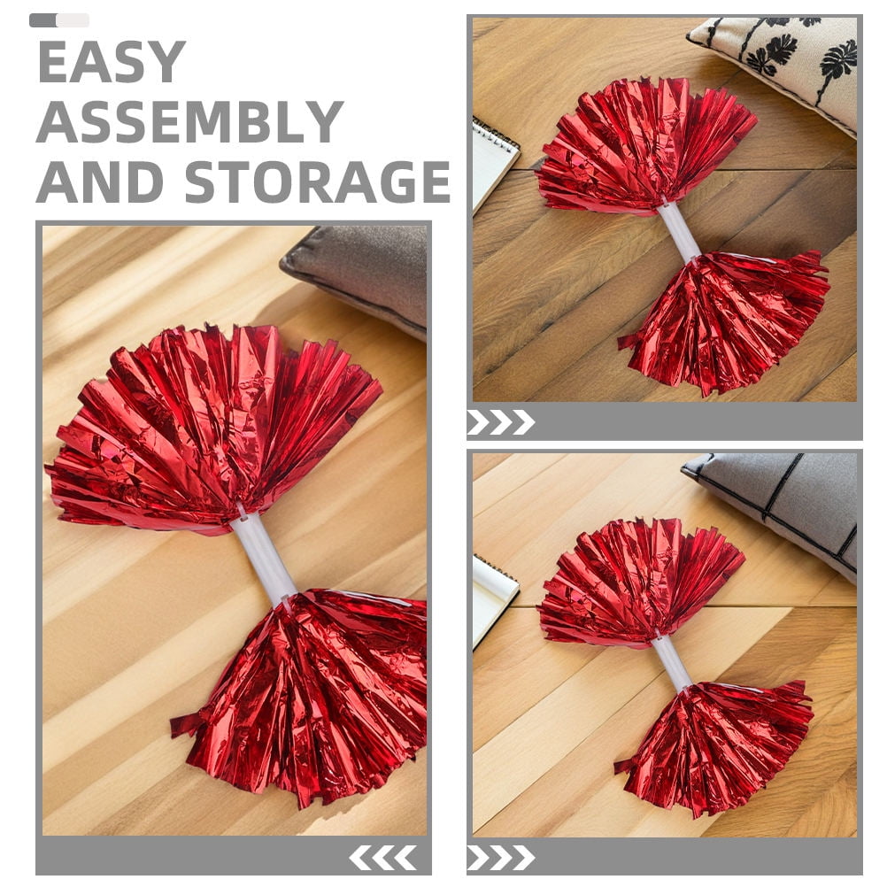 HONMEET Red Cheerleading Pom Poms, Set of 4 Lightweight Plastic Handheld Spirit Pom Poms for Sports and Dance
