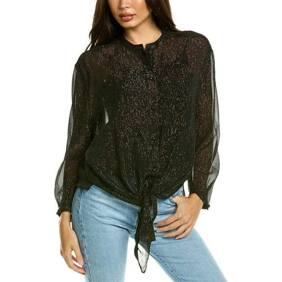 The Kooples womens  Metallic Silk-Blend Shirt, 0, Black