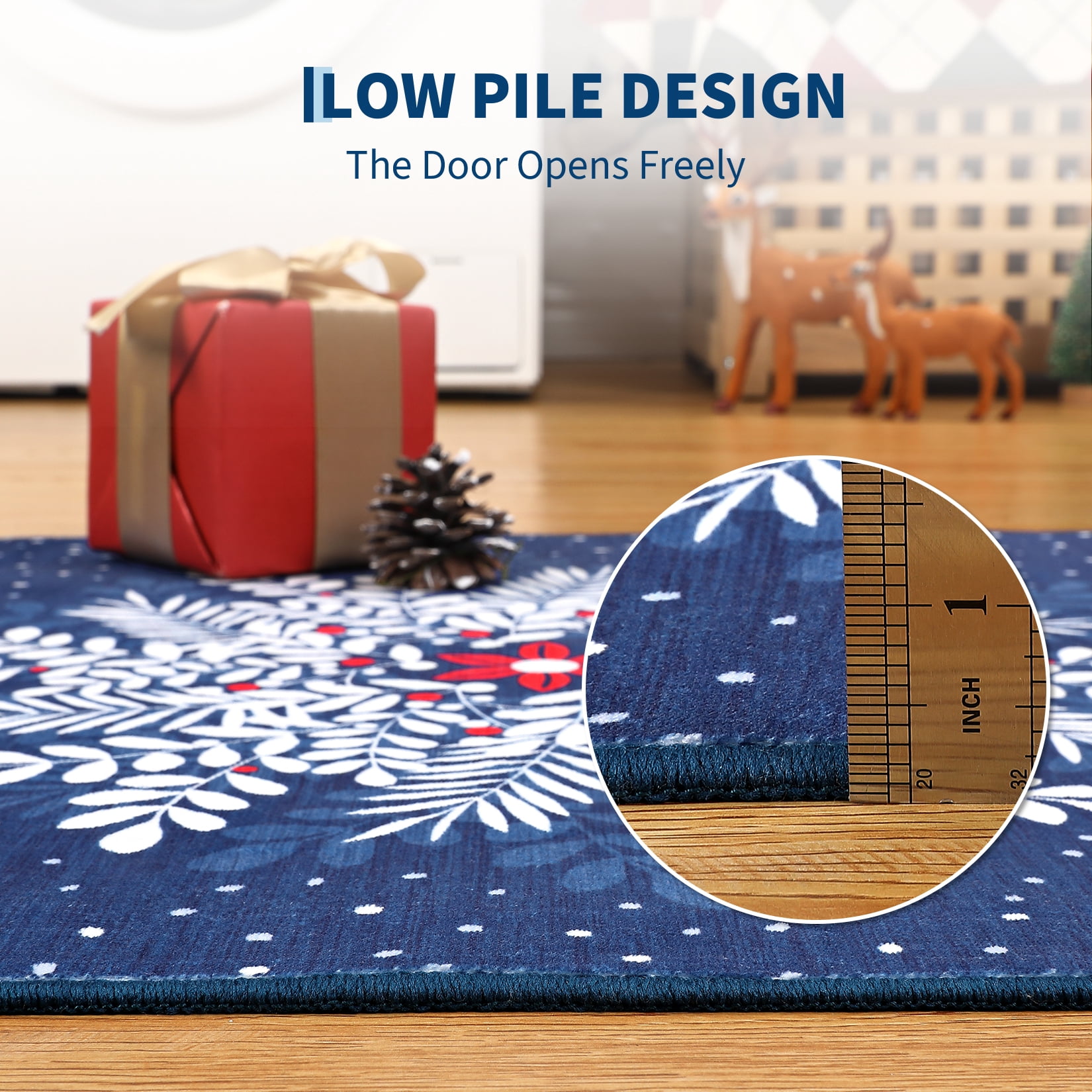 Christmas Area Rug, Non-Slip Washable Snowflake Living Room Rug, Soft Low Pile Rug Holiday Decor Xmas Floor Carpet for Living Room, Bedroom