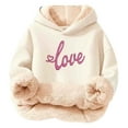 thumbnail image 2 of YMNXA Big Girls Boys Hoodies Long Sleeve Letter Print Plush Warm Thickened Comfortable Sweatshirt For Daily Wear Beige 3-4 Years, 2 of 5
