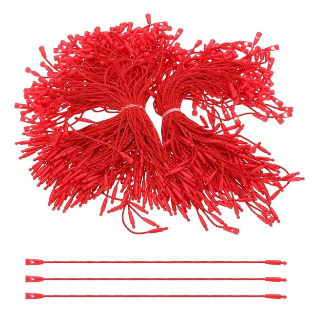 300 Pcs Polyester Hang Tag String, 6 Inch Red Snap Lock Pins Loop Fastener Price Tag Ties for Clothes Shoes Luggage