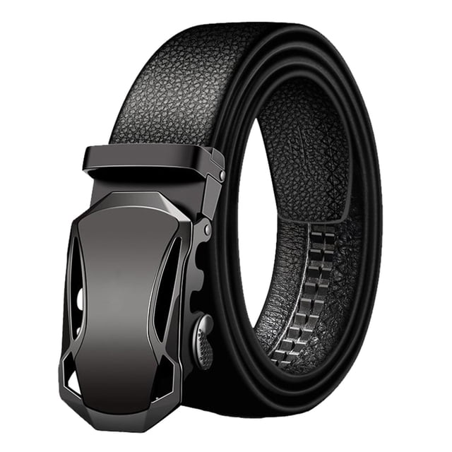 Cinturón de hebilla automática de cuero sintético negro ajustable para hombre. Estilo B