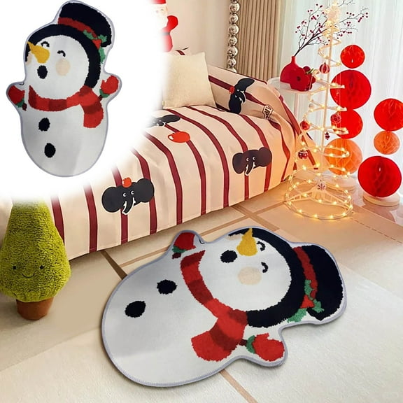 PALIFEUR Christmas Rugs for Living Room, 24 x 16 Inch Holiday Snowman Shape Decor Area Rug for Bedroom, Non Slip Washable Christmas Living Room Rug for Festival Party Decorations