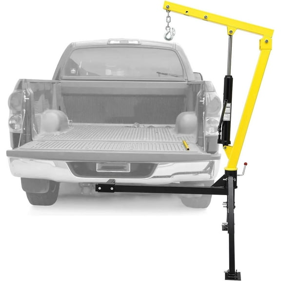 Telyswee 1000 lbs Truck Crane Hoist, Hydraulic Hitch-Mount with 500, 750 & 1000 lbs Boom Capacities for Lifting Goods in Construction, Yellow