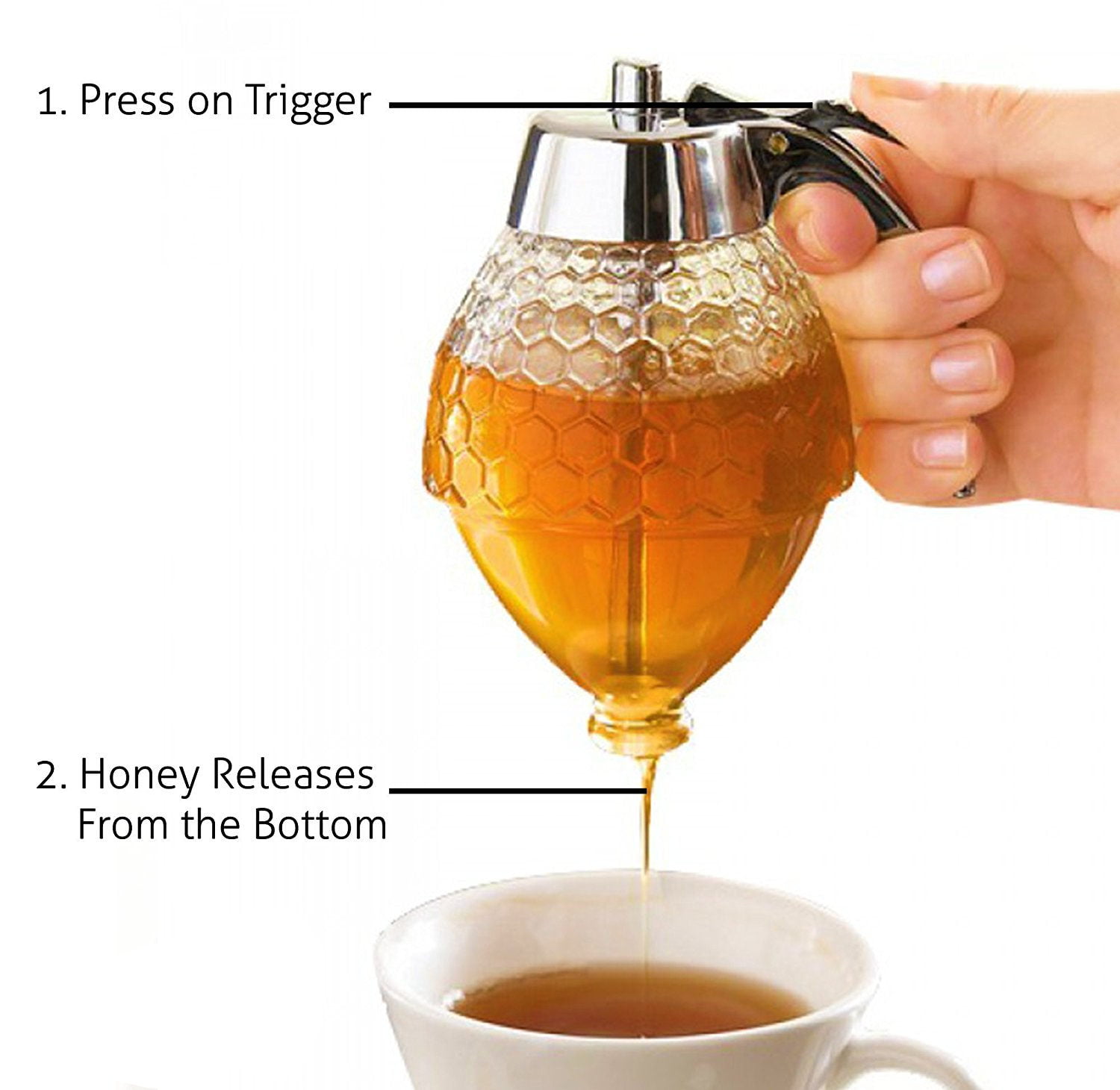 barattolo di miele con supporto senza BPA Kids friendly infrangibile sciroppo dispenser Leegoal Honey dispenser 
