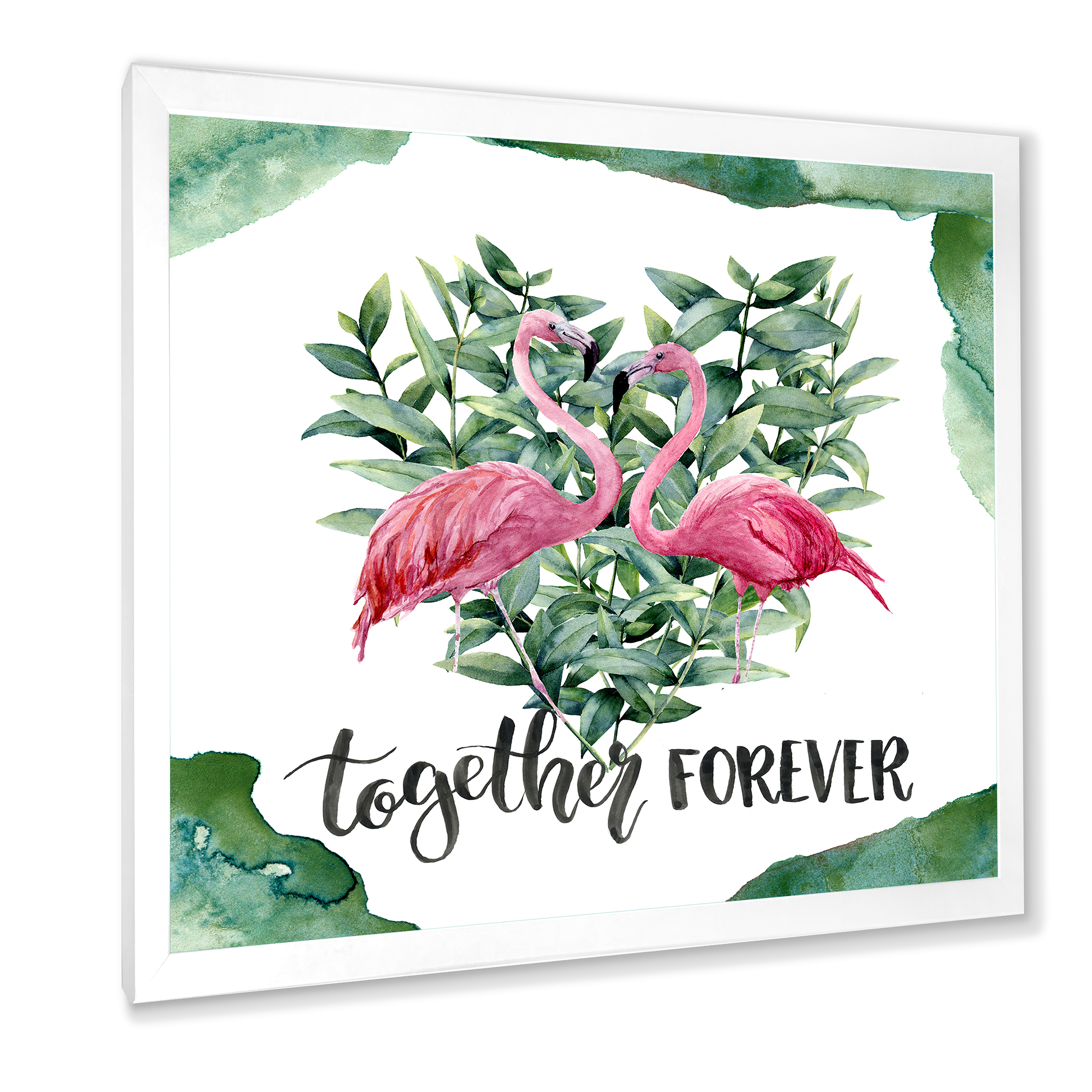 Designart 'Eucalyptus Leaves With Flamingo Floral Heart' Traditional Framed Art Print